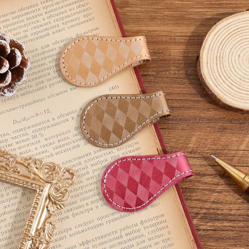 3PCS Vintage Magnetic Leather Bookmark, Leather Magnetic Bookmarks for Women, Magnetic PU Bookmarks Clip Book Accessories, Lattice Pattern - style: Lattice Pattern