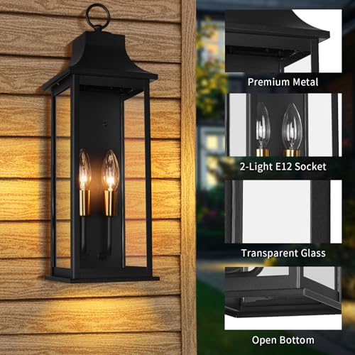JYZ 20" Exterior Coach Light Wall Mount, Farmhouse Outdoor Entry Wall Lantern Fixture, Exterior Wall Sconce with E12 Base, Anti-Rust Aluminum with Clear Glass Wall Lamp for Porch, Garage, Patio - size: 20 inch -1 PK