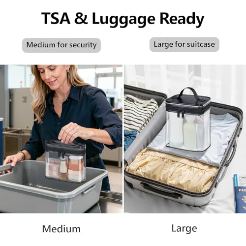PACKISM Clear Makeup Bag for Travel - TSA Approved Toiletry Bag, 2 Black - color: Bright Black, size: Mixed Size Series (1 Medium + 1 Large)