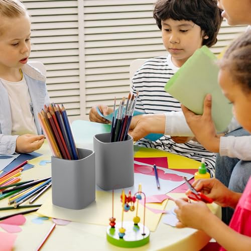 Ceramic Pen Holder Set of 2, Pencil Cup for Desk, Matte gray - color: Matte gray