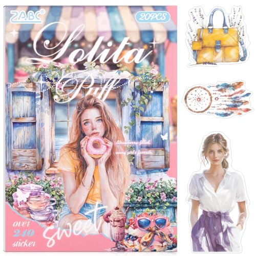 Loli Puff Breeze Sticker Scrapbooking Supplies for Junk Journal, 20 Sheets PET Stickers - Vintage Journaling Stickers - color: Loli Puff