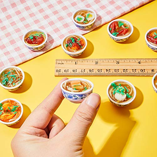 Hicarer 10 Pcs Mini Toy Food Keychain PVC Flower Bowl Noodle Keychain