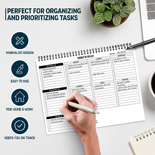 Weekly Planner To Do List Pad - 8.5x11" 52 Sheets Spiral - Desk Notepad - style: Weekly To Do List