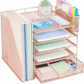 5-Tier Desk File Organizer with Drawer & Pen Holder (Rose Gold) - color: Rose Gold