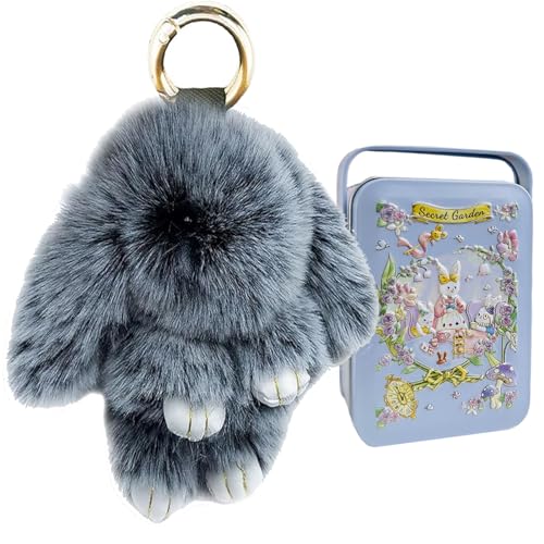 Cute Plush Bunny Keychain, Soft Fluffy Bag Charm for Backpacks & Purses - color: Black