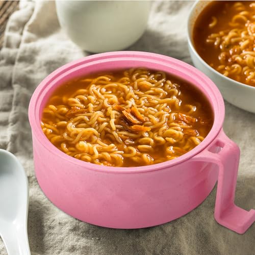 2 Sets 40 oz Microwave Ramen Bowl with Handles, Beige, Pink - color: Beige, Pink