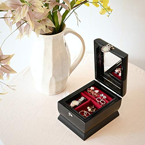 MADDesign Mother of Pearl Jewelry Box Two Levels Removable Ring Tray Mermaid (Black)