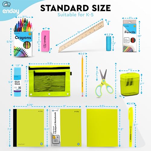Enday Back to School Supplies for Kids, School Supply Box Grades K-5 - color: Green, size: 1 Kit