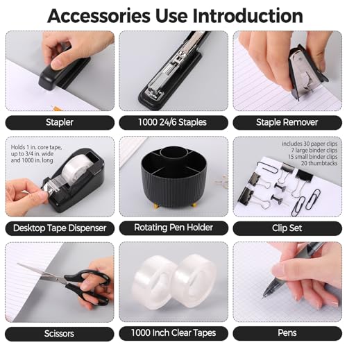SKYDUE Black Office Supplies with Pencil Holder,Desk Accessories 11PCS