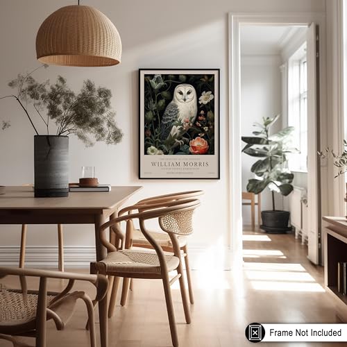 Poster Master Owl and Flowers Print - William Morris Poster - Botanical Exhibition Art - Farmhouse Wall Design - Floral Aesthetic Art - Living Room or Bedroom Decor - 8x10 UNFRAMED Wall Art - color: Style-07, size: 8"L x 10"W