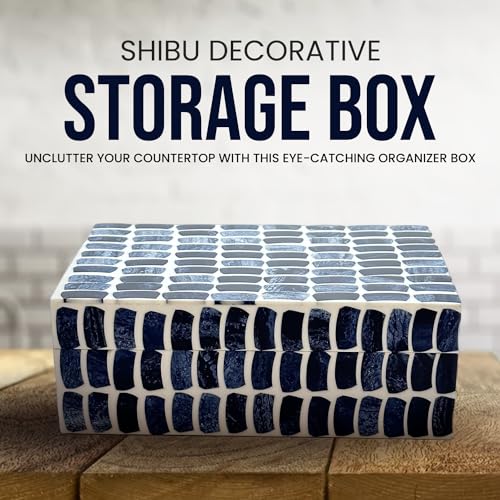 Perilla Home Home Decor Decorative Storage Wooden Box Small Shibu Organizer Tool Stash Card Craft Treasure Trinket Memory Keepsake Jewelry Box for Men and Women, Gifts For All, Blue and Off White - color: Blue & Off White