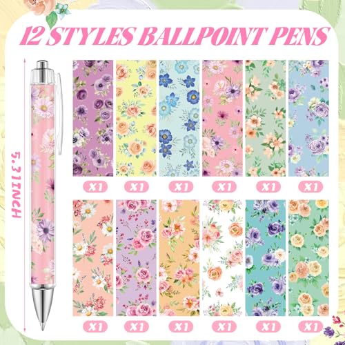 Dispowreath 24 Pcs Floral Sticky Notes with Pens Flowers Christmas Cute Gifts Notepads Memo Notes Pads Self Adhesive Black Ink Ballpoint Pen Office School Bulk Stocking Stuffers for Kids Adults - style: Floral