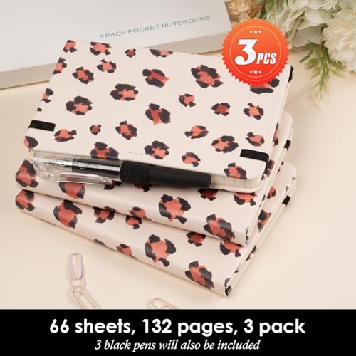 NIRMIRO Pocket Journal Notebook for Women Girls, 3 Pack Small Mini Notebook Journals with Pen, A6 (3.7" x 5.7") Leopard Cover Lined Notepad with 100GSM Thick Paper, Office Home School Supplies - color: 3 Leopard, size: A6