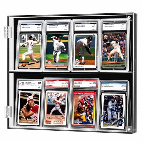 98% UV Protection Pro-Collector's Graded Sports Card Display Case for Football Baseball Basketball Hockey Comic Trading Cards (8 Cards Holder - Clear Acrylic) - size: 8 Cards Holder - Clear Acrylic