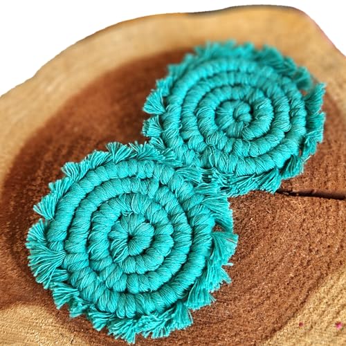 Cotton Car Coasters for Cup Holders, 2PC Car Cup Coasters, Drink Coaster Holder, Cute cupholder Coaster Accessories for Women, Macrame, Boho (Ocean Teal) - color: Ocean Teal