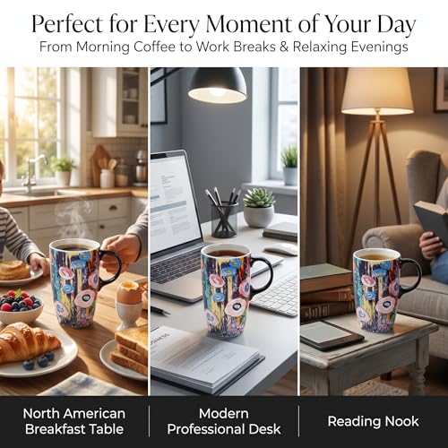 Topadorn 17oz Ceramic Travel Mug with Lid, Abstract Art Coffee Mug - color: Abstract Garden