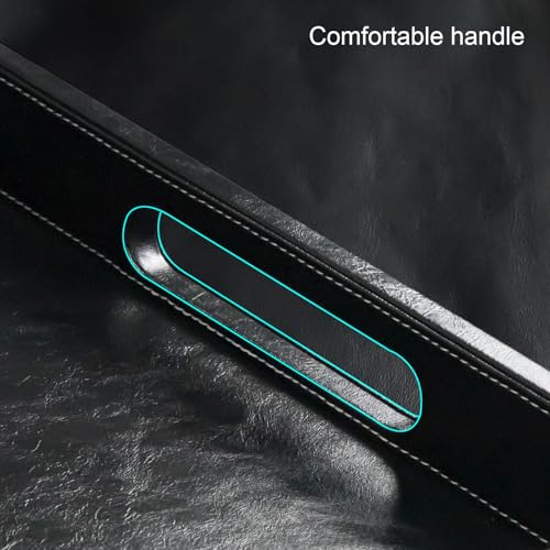 20 x 14 inches Leather Rectangle Serving Tray with Hole Handles,High-End Light Large Service Tray for Ottoman Tray, Tea, Food, Butler - Countertop, Kitchen,Family Dinner, Picnic (Black) - color: Black, size: 20" x 14" x 2"