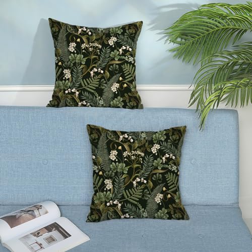 Spring Pillow Covers 18x18 Pack of 2 Green Herbs Botanical Wildflower Throw Pillow Covers,Summer Seasonal Decor Pillowcase Rustic Farmhouse Decorative Linen Cushion Case for Sofa Couch Outdoor - color: Black Plant 2, size: 18" x 18" (Pack of 2)