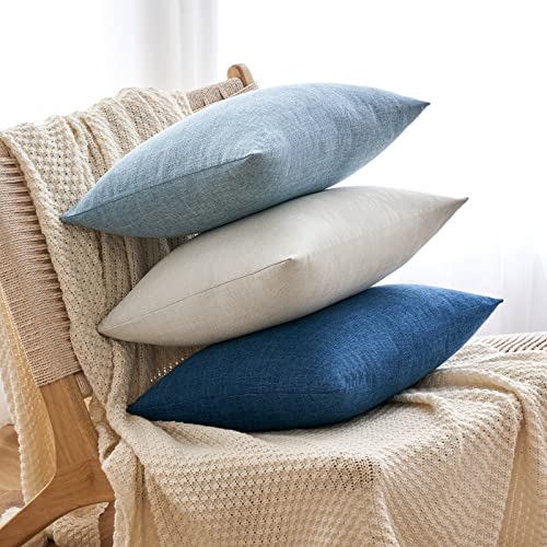 MIULEE Pack of 2 Linen Textured Pillow Covers, 16x16 Inch Light Blue - color: Light Blue, size: 16" x 16" (Pack of 2)