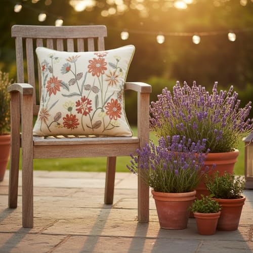 Embroidered Throw Pillow Covers 18x18 Pack of 2 Orange Floral - color: Orange Flowers