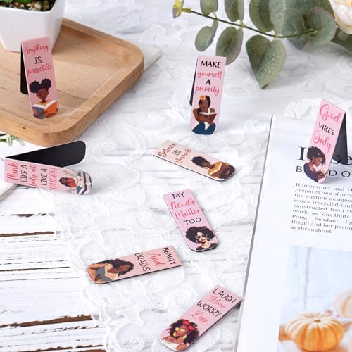 Black Girl Magnetic Bookmark - 12 PCs Inspirational Book Marks for Women Bulk Unique Aesthetic Page Markers Bookish Gifts Reading Lovers Readers Student Teacher Birthday School Accessories - style: Black Girl