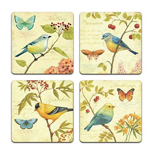 Bird and Butterfly Square Coaster Set - Made of Recycled Rubber - Set of 4 - color: Bird and Butterfly