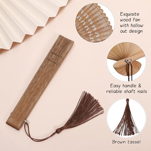 SEWACC Bamboo Silk Folding Fan Handheld Vintage Asian Style Fan with Tassel for Dance Performance Daily Use