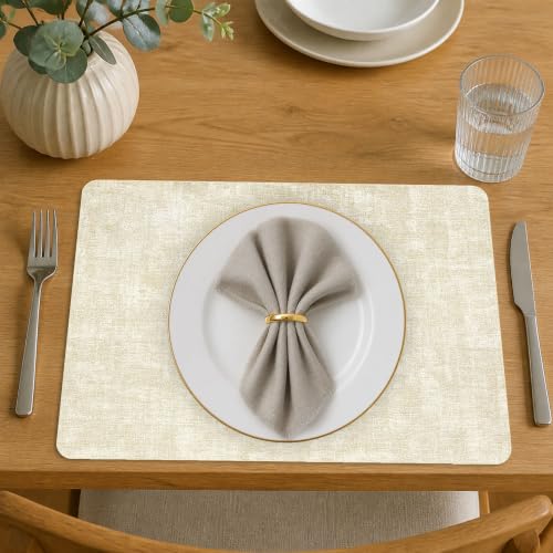 Placemats Set of 4 with Napkins and Rings - Washable Faux Leather Table Mat - color: Beige, size: Placemats Set of 4
