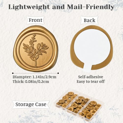 60 Pcs Wax Seal Stickers Set (3 Designs in 1 Pack) - Adhesive Backed Elegant Floral Designs for Wedding Invitation Envelope Seal Stickers Gift Wrapping (Vintage Bronze) - color: Vintage Bronze