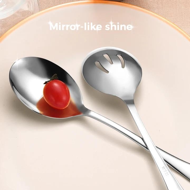 Serving Spoons Set, 8PCS, 10-Inch, Includes 4 Large, 4 Slotted - color: Silver, size: 8 Pieces (Large and Slotted)