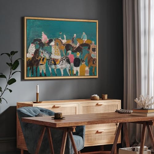 SIGNFORD Framed Canvas Print Wall Art Abstract Horse Racing Colorful Impressionist Equestrian Scene Illustrations Modern Art Decorative Boho Relax/Zen for Living Room, Bedroom, Office - 16x24 Natural - color: B08-2508-M14, size: 24"L x 16"W