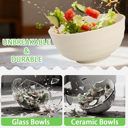 Large Wheat Straw Bowls Set of 6, 60 OZ Unbreakable Serving Bowls, Microwave Safe & Dishwasher Safe, Perfect for Salad, Fruit, Cereal, Soup, Ramen, Family Meals, Beige - color: Beige, size: 60 OZ