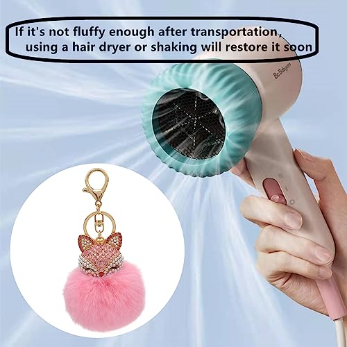 Faux Rabbit Fur Pom Pom Keychain with Fox Head - color: Pink