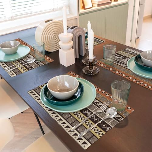 African Aztec Placemats Rectangle Linen Table Placemet Set of 4 - color: Beige, size: Set of 4