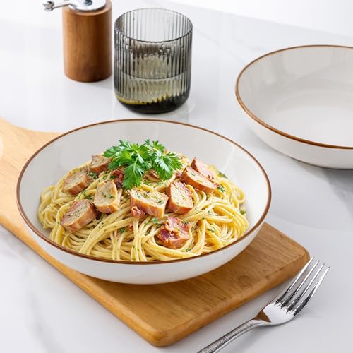 AmorArc 8.5’’ Ceramic Pasta Bowls Set of 6, 36oz Large Stoneware Bowls Set - color: Pearl White, size: Set of 6