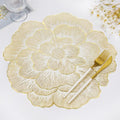 Floral Round Placemats Set of 6 Gold Vinyl Table Mats 15 Inch Reusable - color: Floral Gold