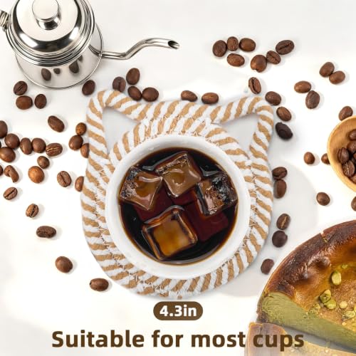Coasters Set of 8 with Holder for Drinks, Absorbent Cotton Woven Coasters for Desk, Cute Cup Coaster Set for Living Room Decor and Tabletop Protection (Mixed Brown)