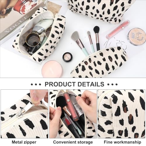 EIMMBD Makeup Bag 3 Pieces Large Capacity Cosmetic Bags Makeup Pouch for Purse Travel Toiletry Bag Organizer Cute Makeup Pouch Storage for Women(Beige Leopard) - color: Beige Leopard
