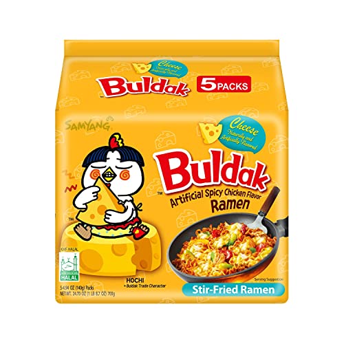 Samyang Buldak Spicy Ramen, Hot Chicken Ramen, Korean Stir-Fried Instant Noodle, Cheese, 1 Bag with 5 Pack - size: 4.94 Ounce (Pack of 5)