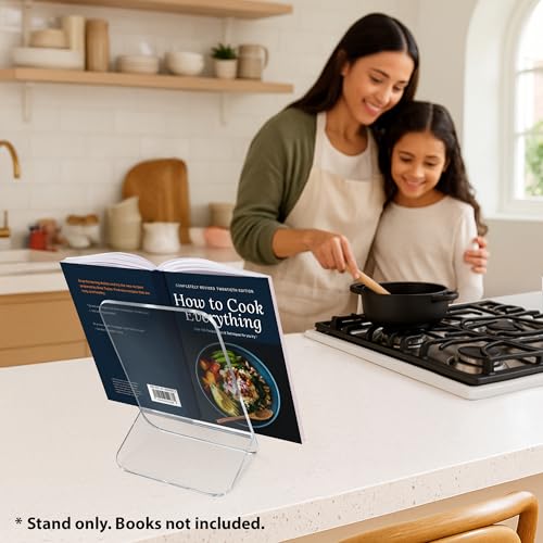 Americanflat Clear Acrylic Book Stand with Ledge - Acrylic Stands for Display - Cook Book Stand, Magazine, and Comic Holder for Tabletop - color: Clear 1 Pack, size: 9 x 13 inch, style: Book Stand