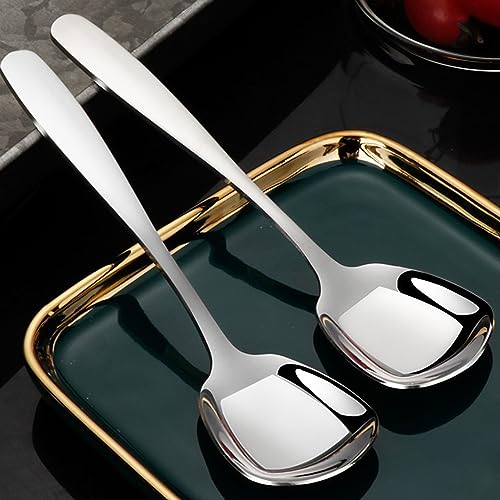 Ouliget Square Head Spoons, Korean style Square Sugar Spoon,Thick Heavy Stainless Steel Soup Spoon Table Spoons Flat Square Spoon,7 Inch,Set of 8. - size: 7 inches, Set of 8, Square Head