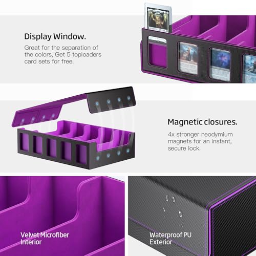 Trading Card Storage Box 5-Row 3900+ Capacity, Black Purple - color: Black Purple, size: 3900+ with Magnetic Lid
