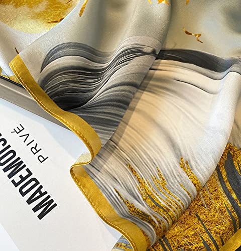 JERLA 100% Mulberry Silk Neck Scarf 21"x21" Small Square Scarfs for Women Gift Packed - color: Yellow Leaf
