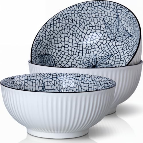 60 oz Large Soup Bowls Set of 3, Pho Bowls, Ramen Bowl - Leaf - size: Leaf Pattern (8 Inch, 60 oz)