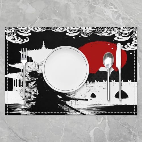 Feelyou Samurai Placemats Set Set of 4 18"x12" - color: White