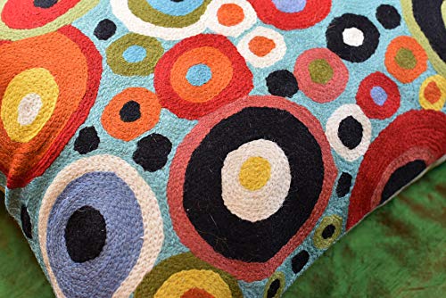 Lumbar Polka Dots Pillow Cover Turquoise Contemporary Decorative Pillowcase Blue Modern Outdoor Chair Cushion Couch Boho Cushions Hand Embroidered Cushions Wool Size - 14x20 - color: Polka Dots Lumbar Pillow Cover