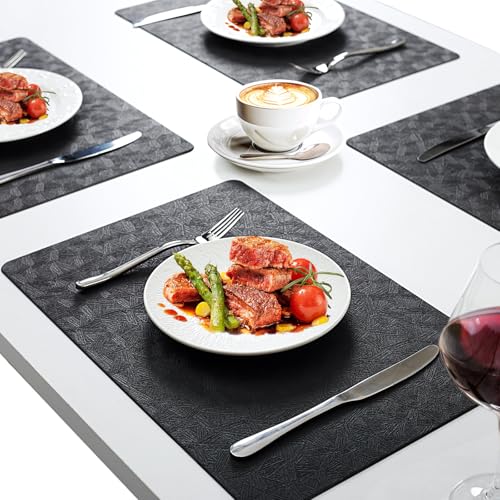 Black Halloween Plastic Placemats Set of 8, Faux Leather Table Mats - color: Black
