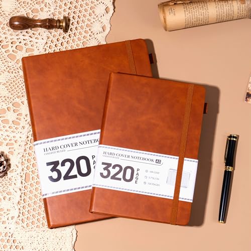 CAGIE Journal Notebook for Women Men Leather Journaling Diary Daily, Brown - color: Brown, style: Lined A5