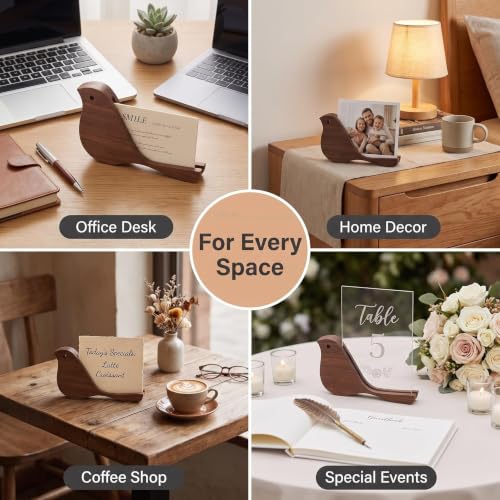 Wood Bird Shape Business Card Holder for Desk,Wooden Name Card Holder - color: Walnut Bird Shape