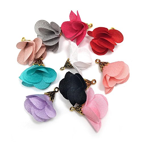100Pcs Chiffon Flower Handmade Mini Tassels, Colorful Earring & Key Chain Tassels Assorted Colors Randomly (02) - color: 02
